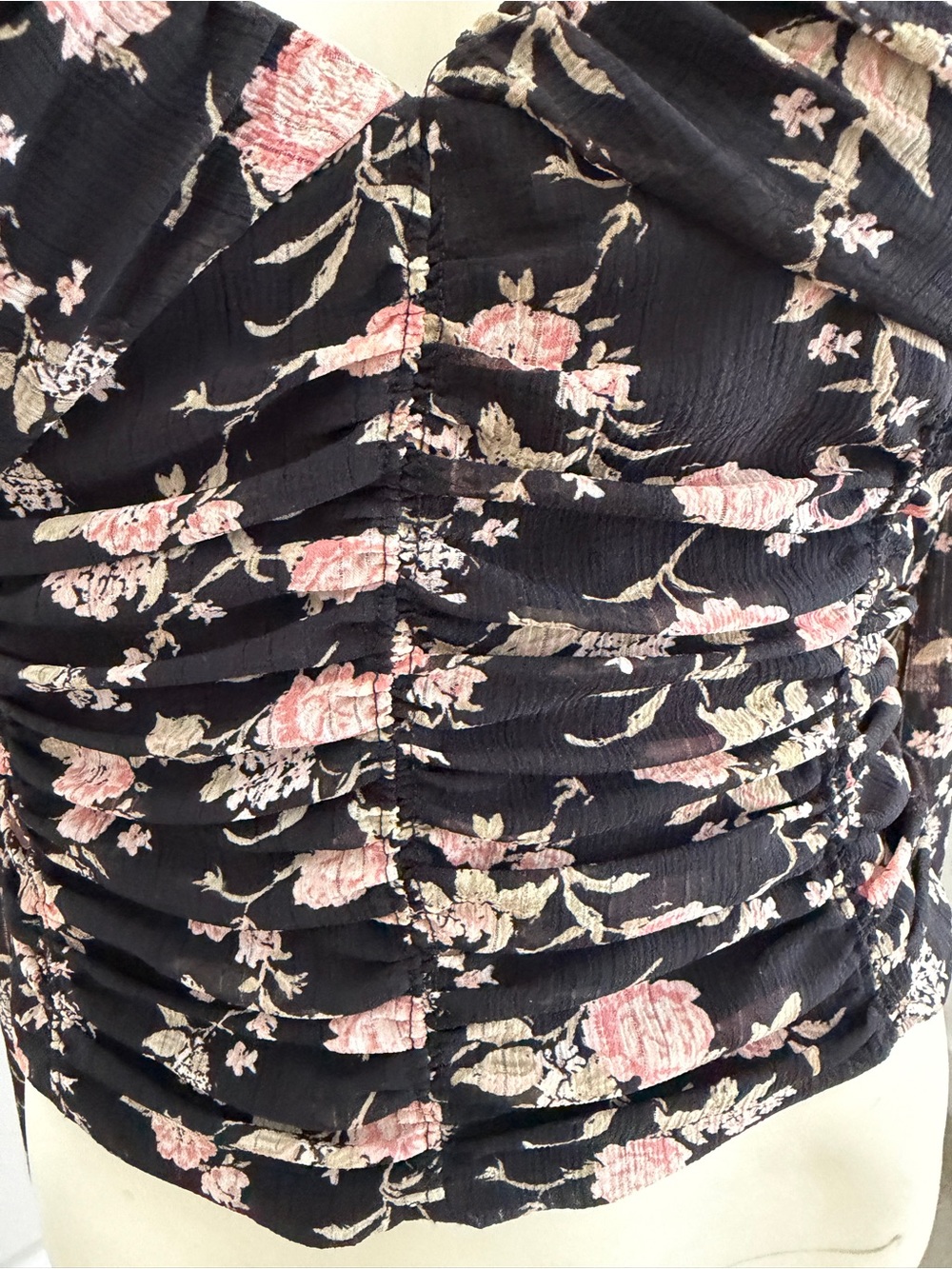 Free People "Final Rose" Ruched Floral Crop Blouse - Picture 3 of 7
